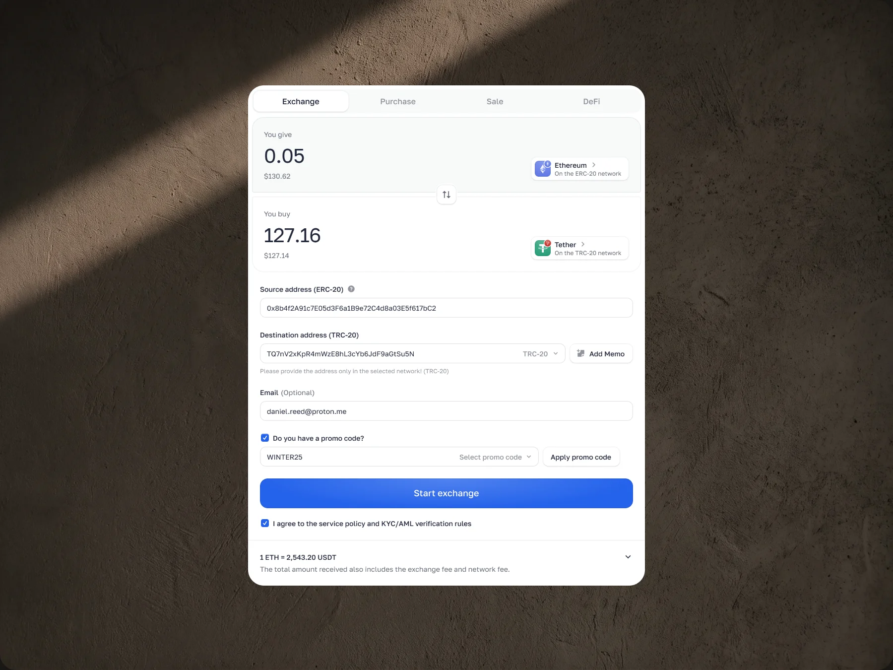 Redesigned exchange form states