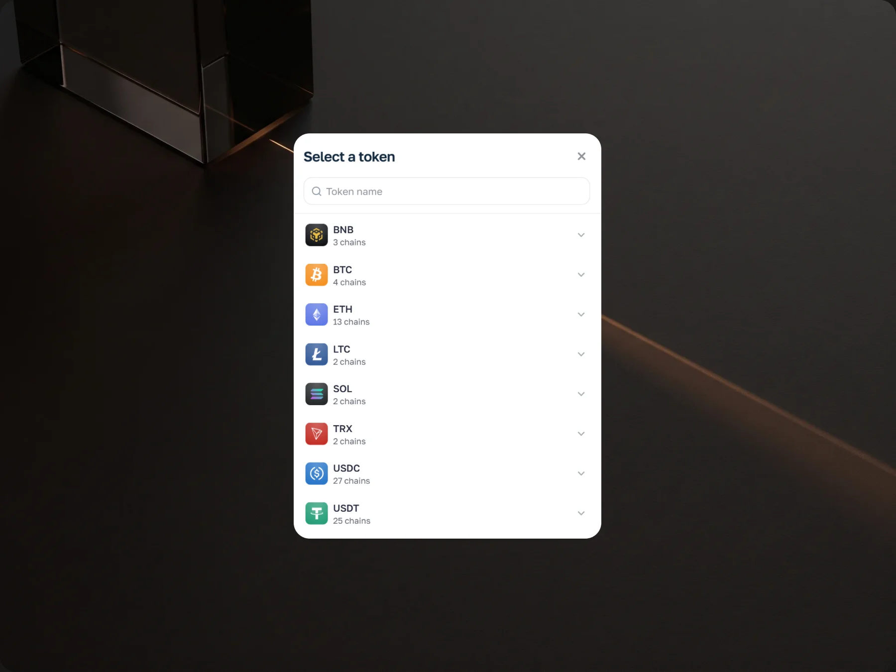 Token and network picker